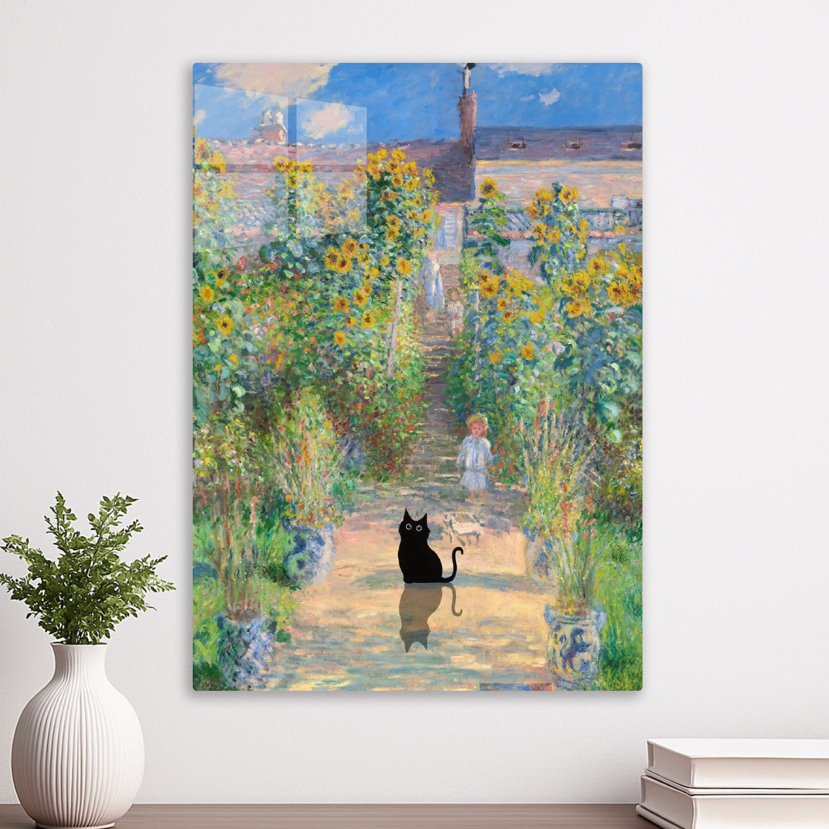 Black cat, garden at vetheuil