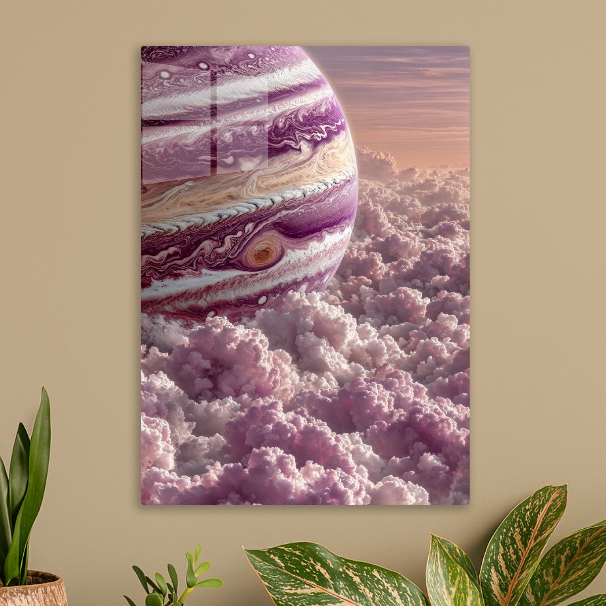 Purple planet in purple white clouds
