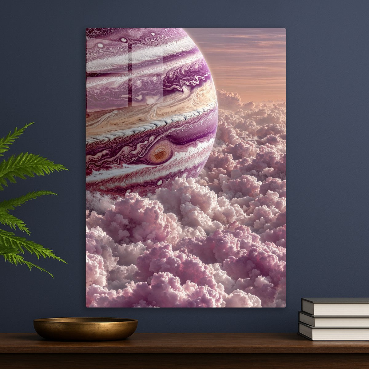 Purple planet in purple white clouds