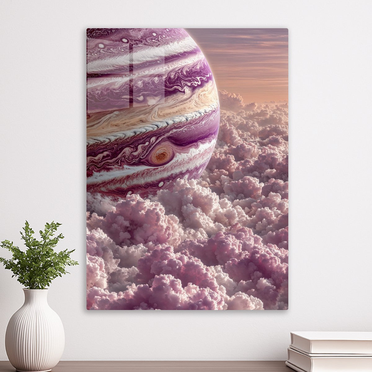 Purple planet in purple white clouds