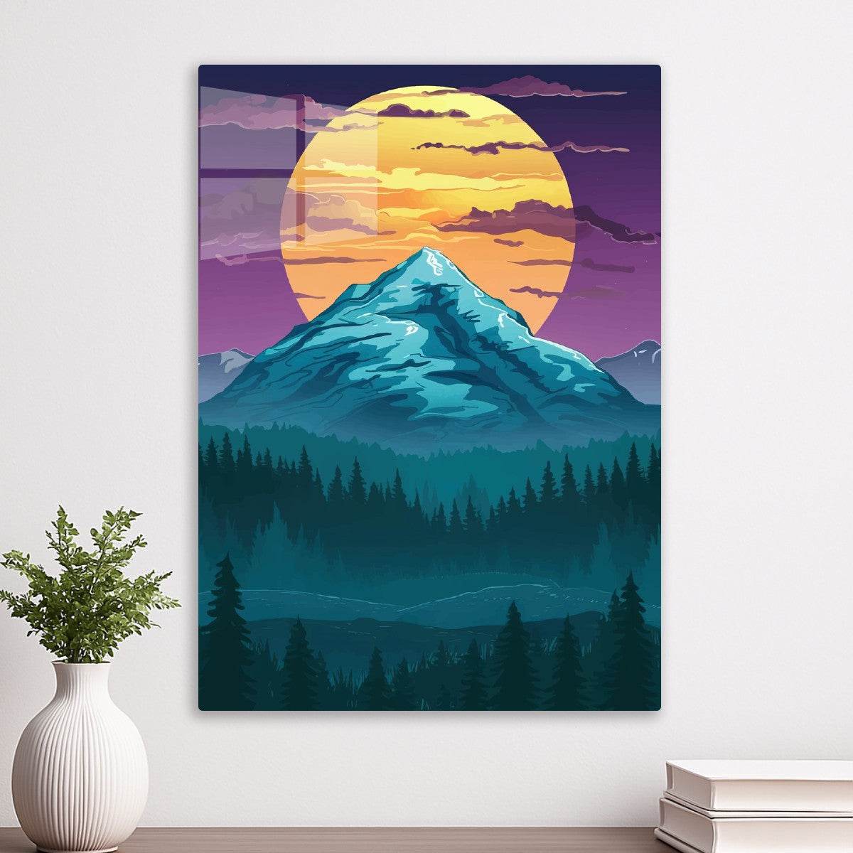 Moon and fantasy forest mountain