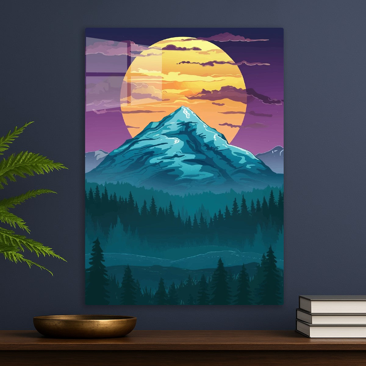 Moon and fantasy forest mountain