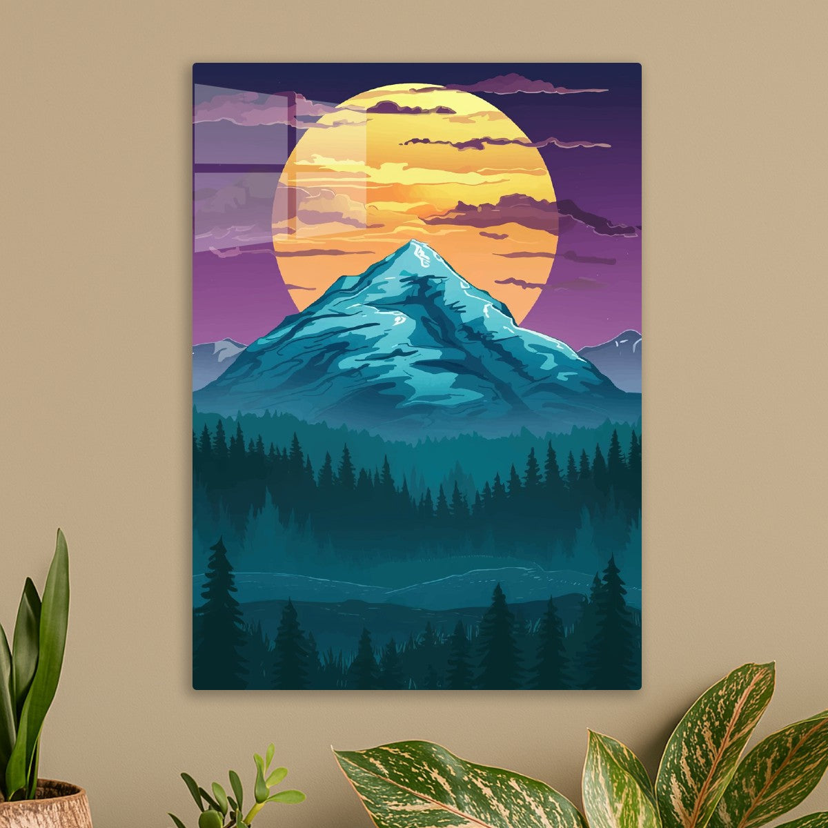 Moon and fantasy forest mountain