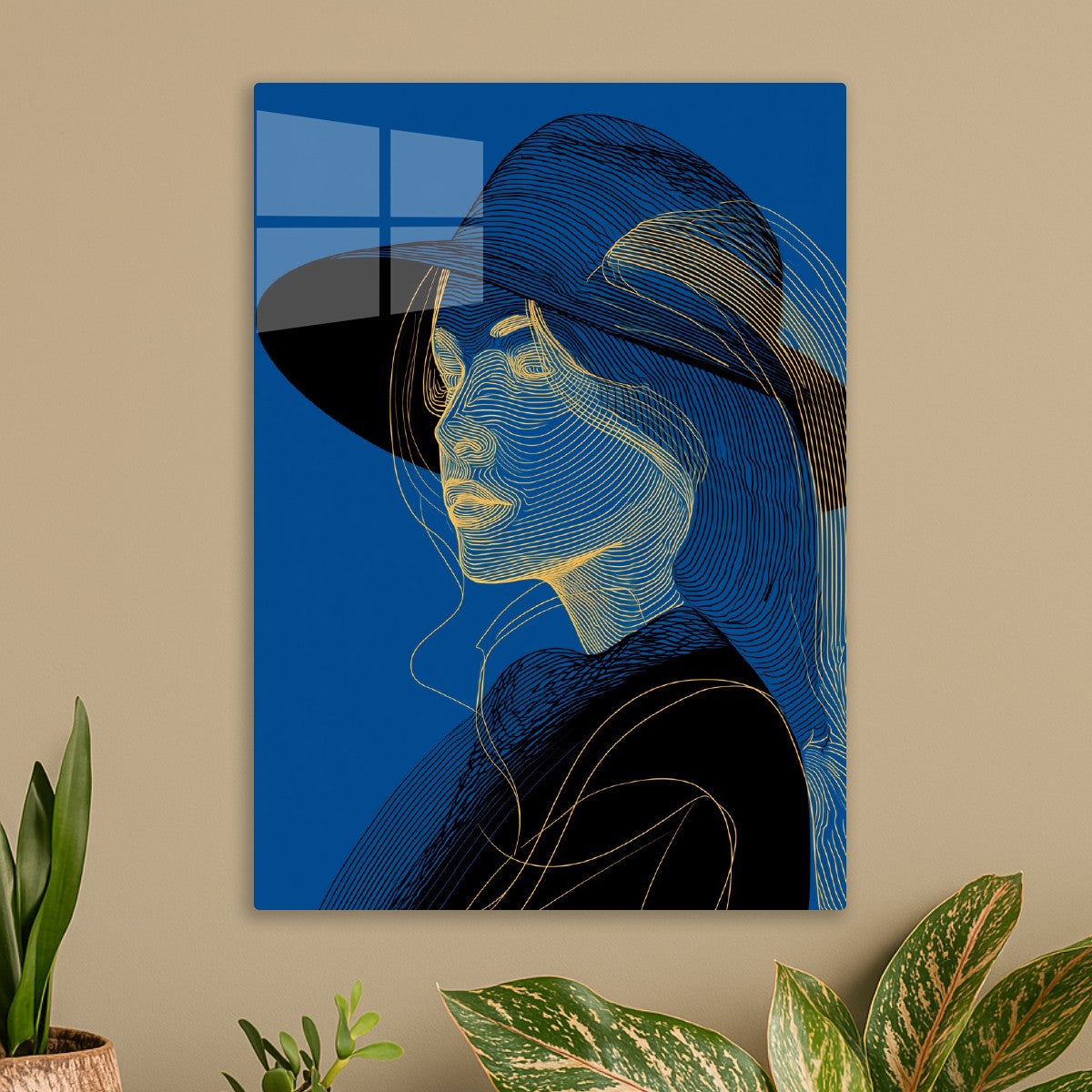 Woman with a big hat, line art minimalism
