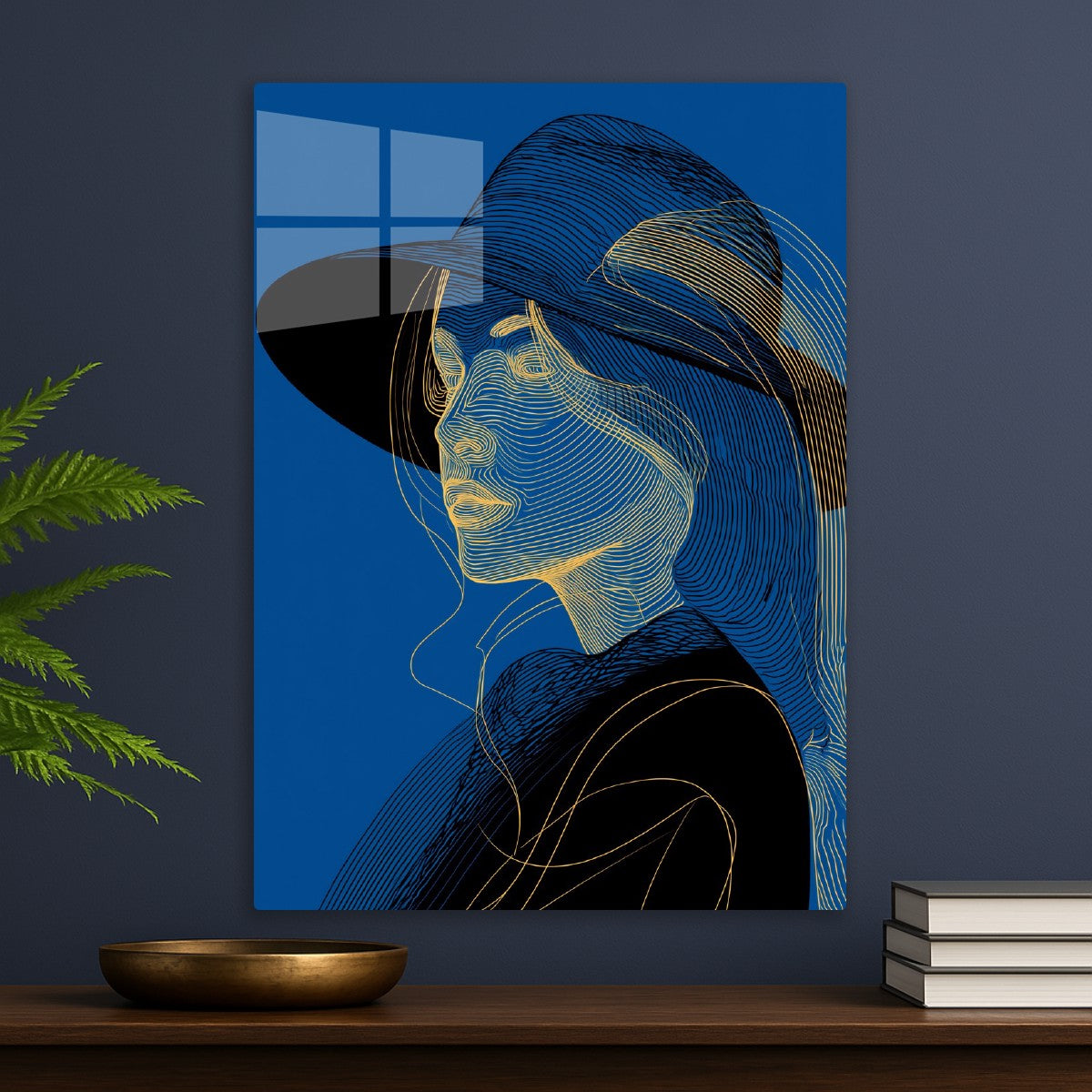 Woman with a big hat, line art minimalism