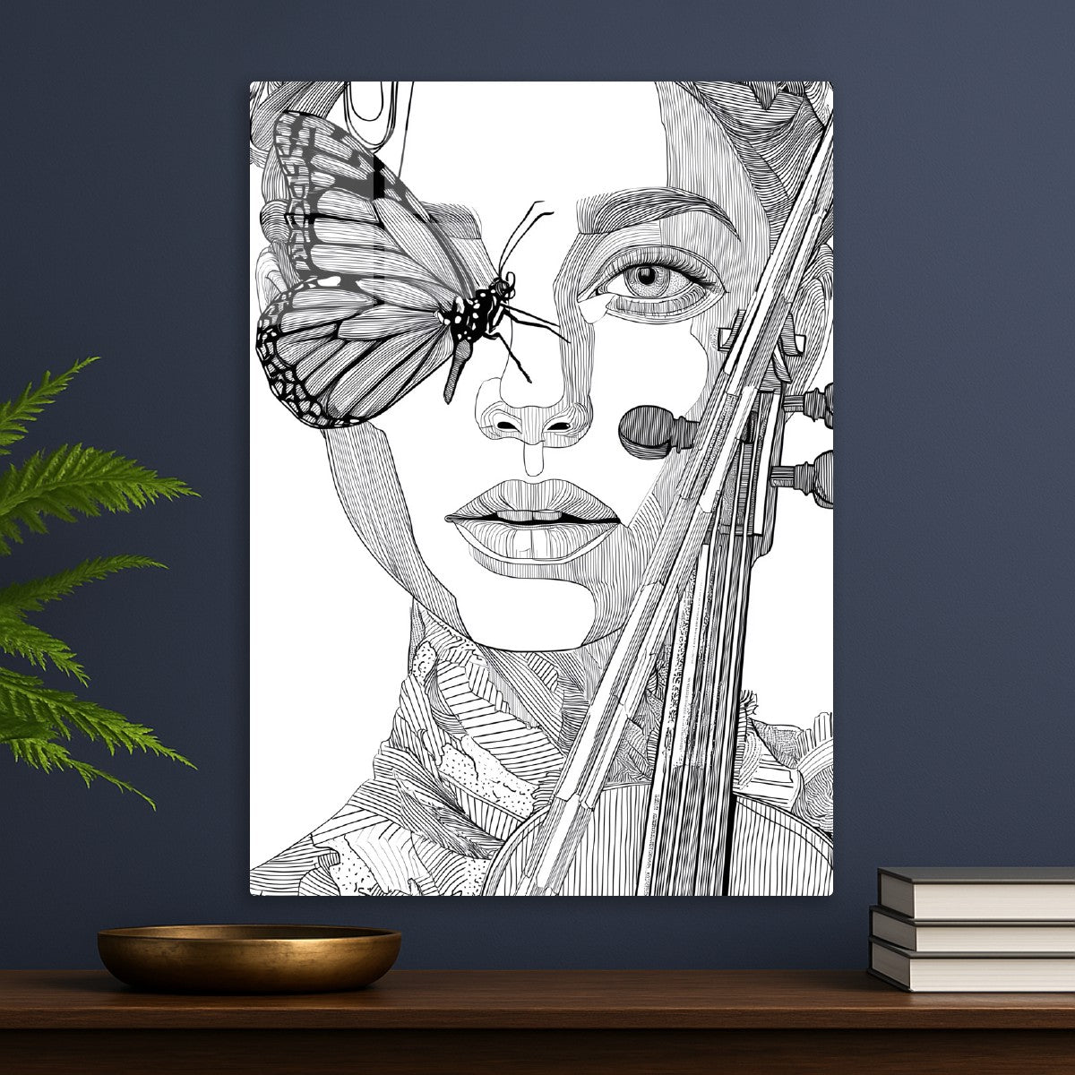 A woman violinist and a butterfly