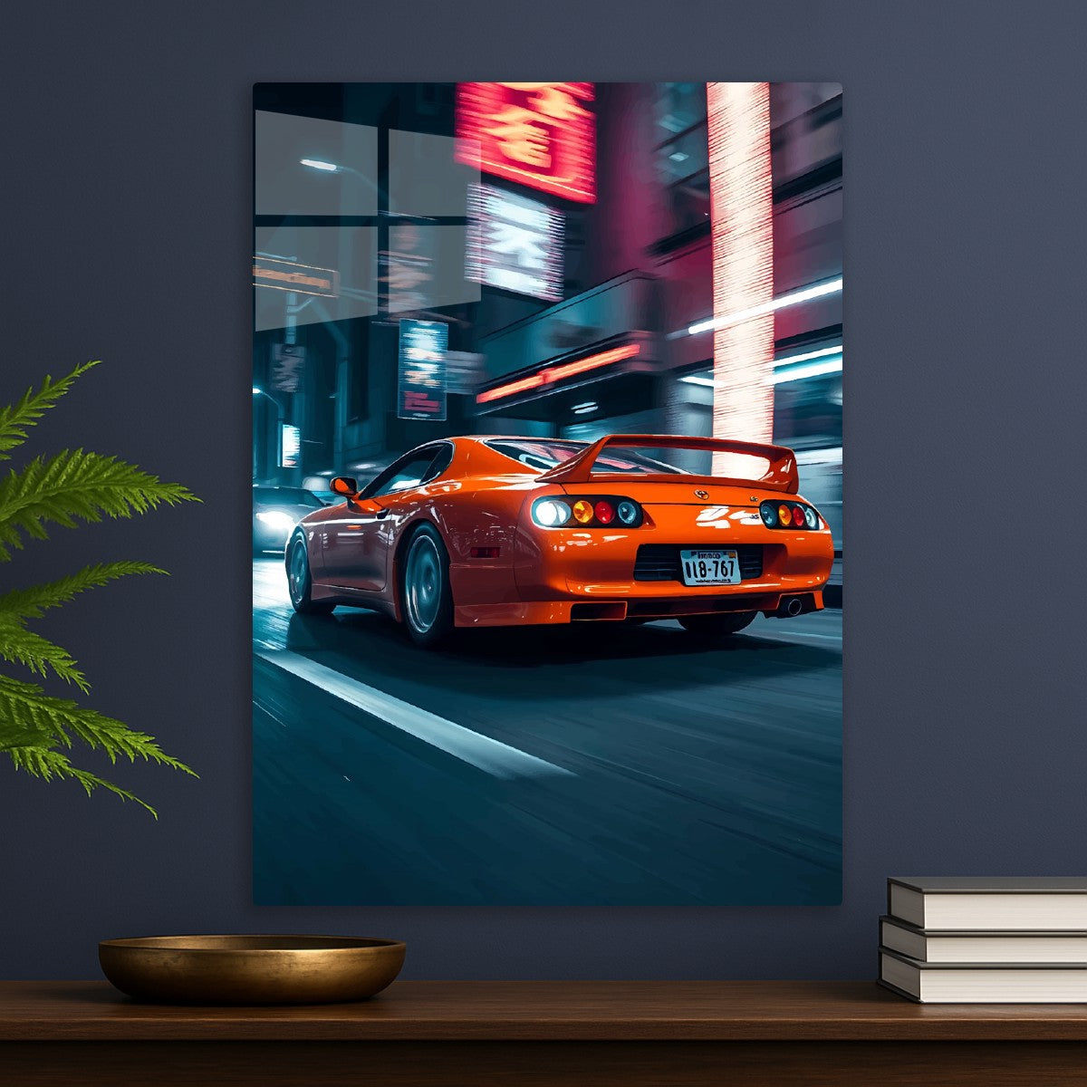 Orange car at night