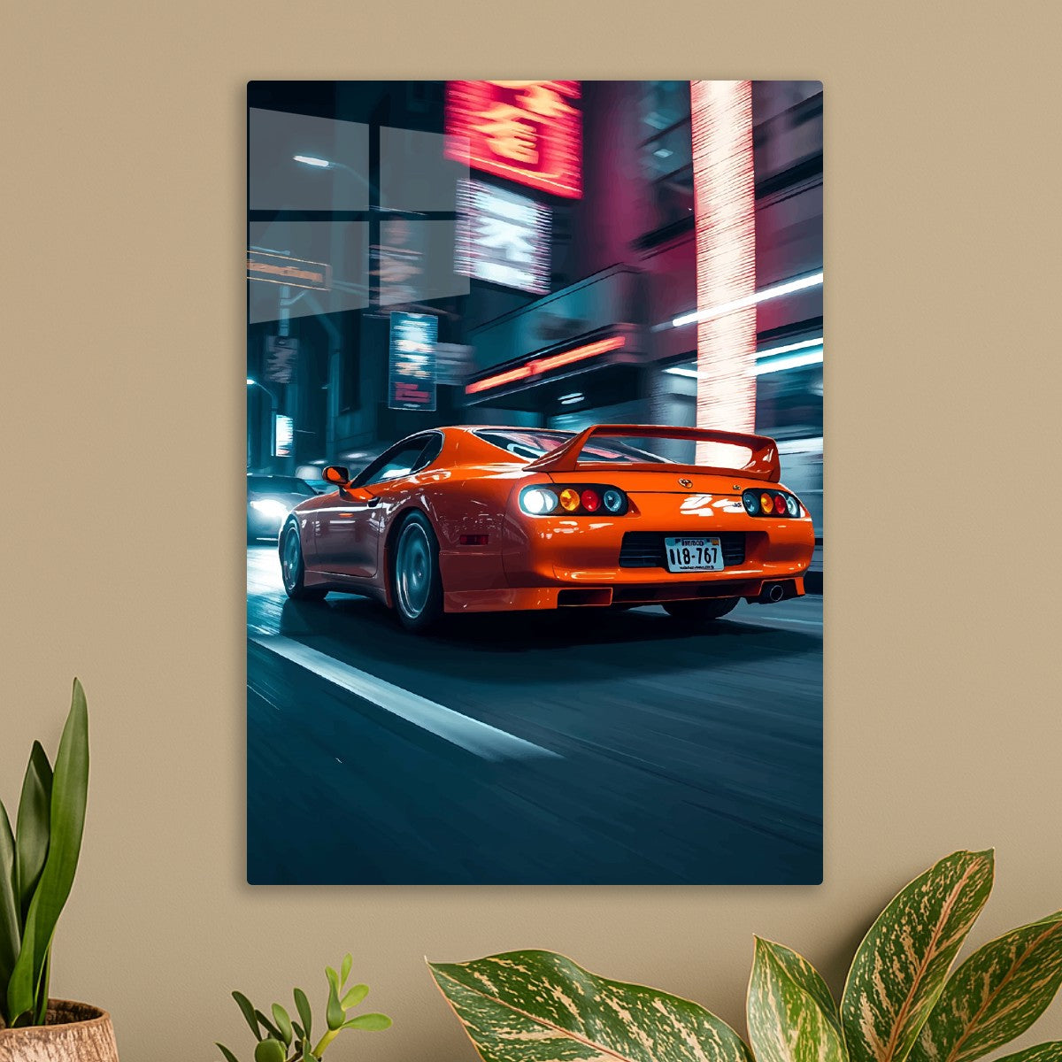 Orange car at night