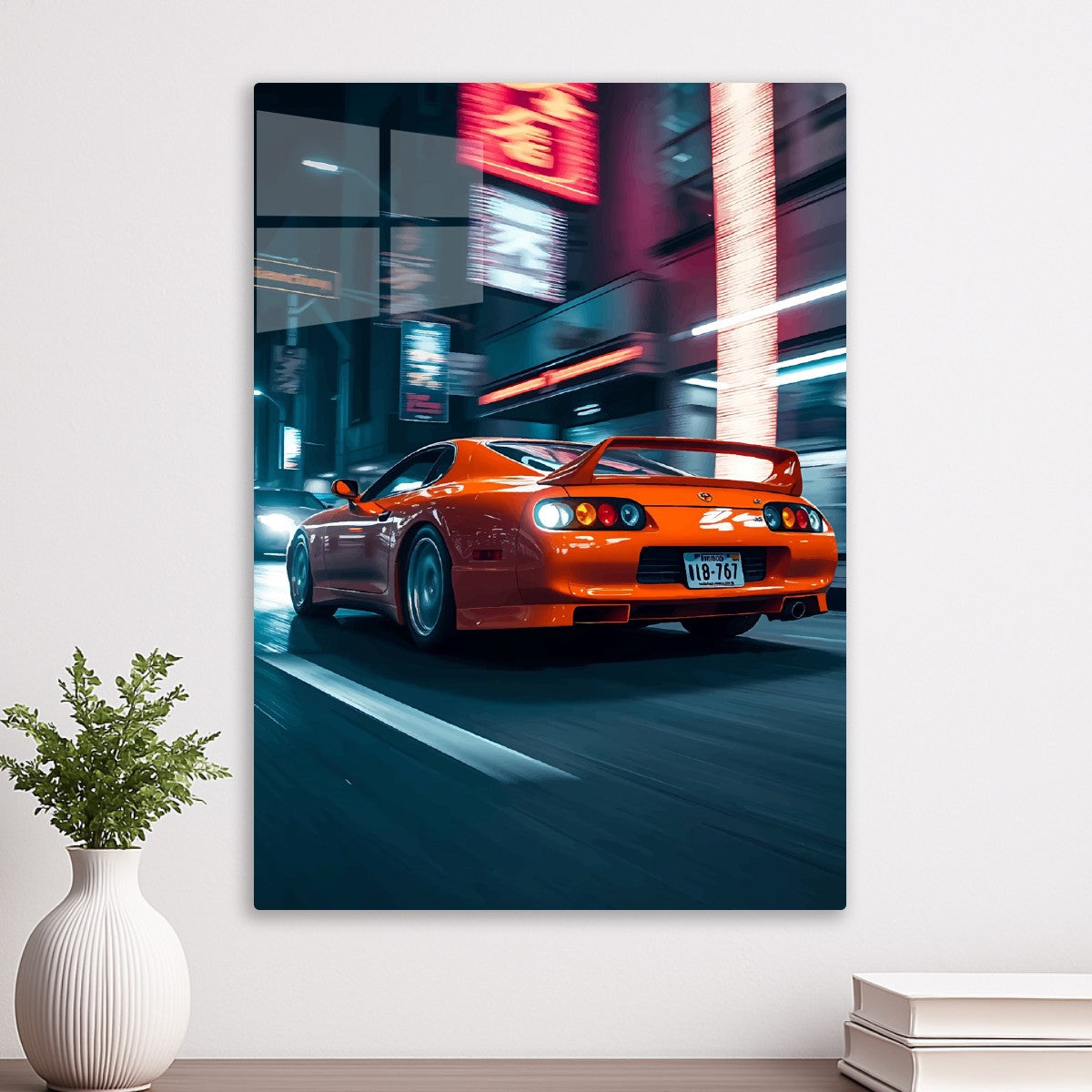 Orange car at night