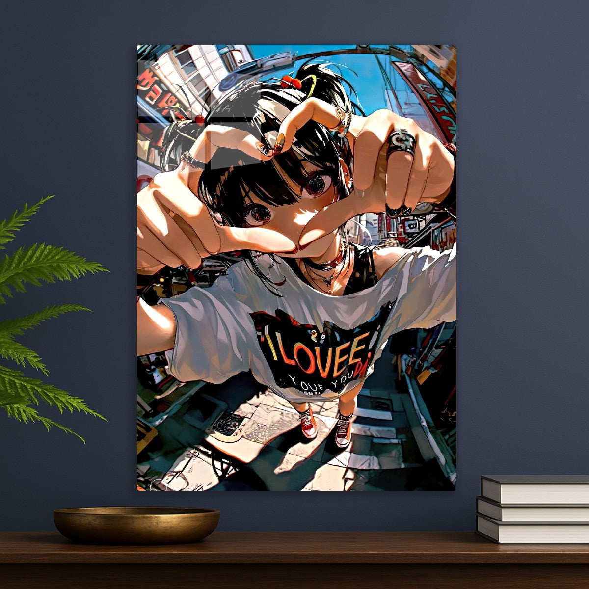 Cute Anime Girl with a hand sign " I Love You"