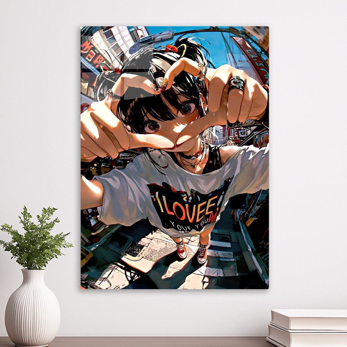 Cute Anime Girl with a hand sign " I Love You"