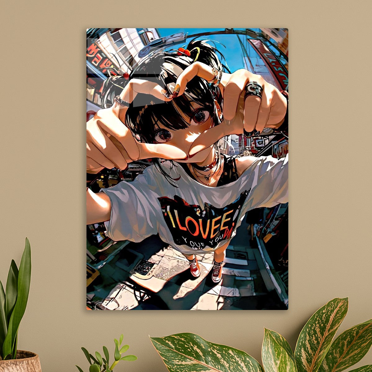 Cute Anime Girl with a hand sign " I Love You"