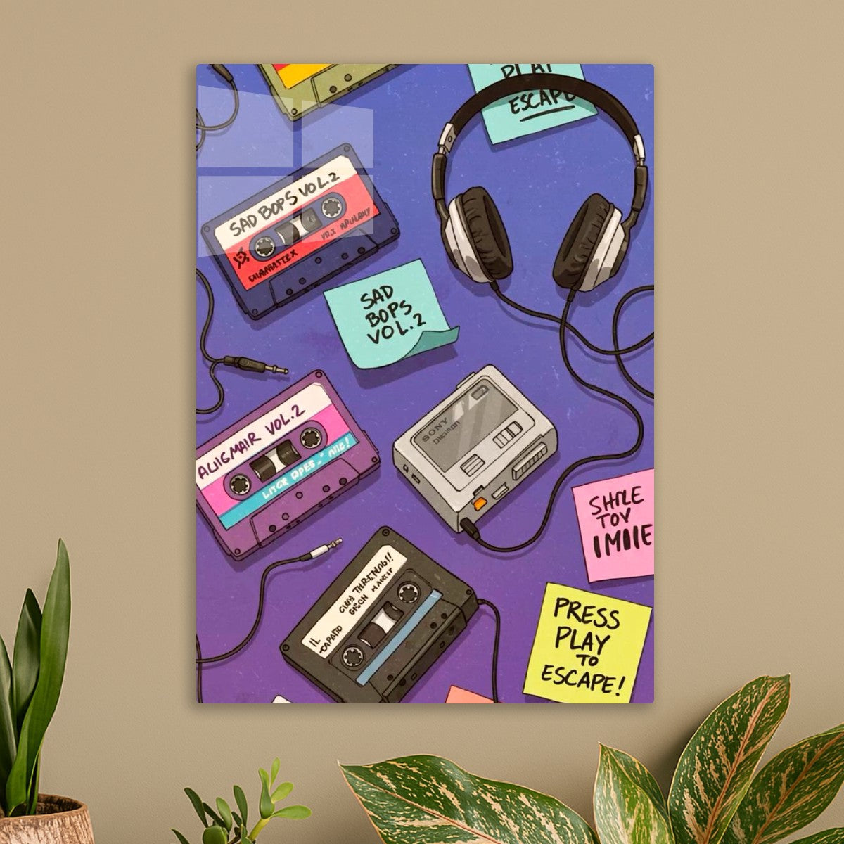 Cassette Tapes and Headphones 