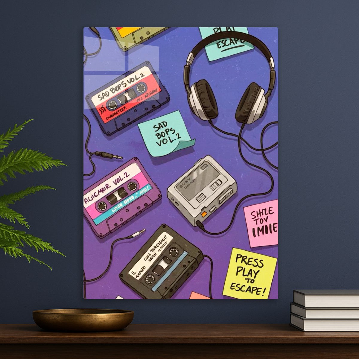 Cassette Tapes and Headphones 