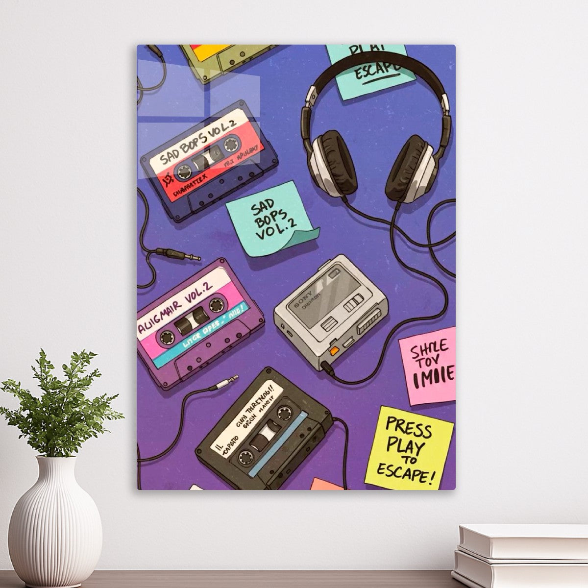 Cassette Tapes and Headphones 