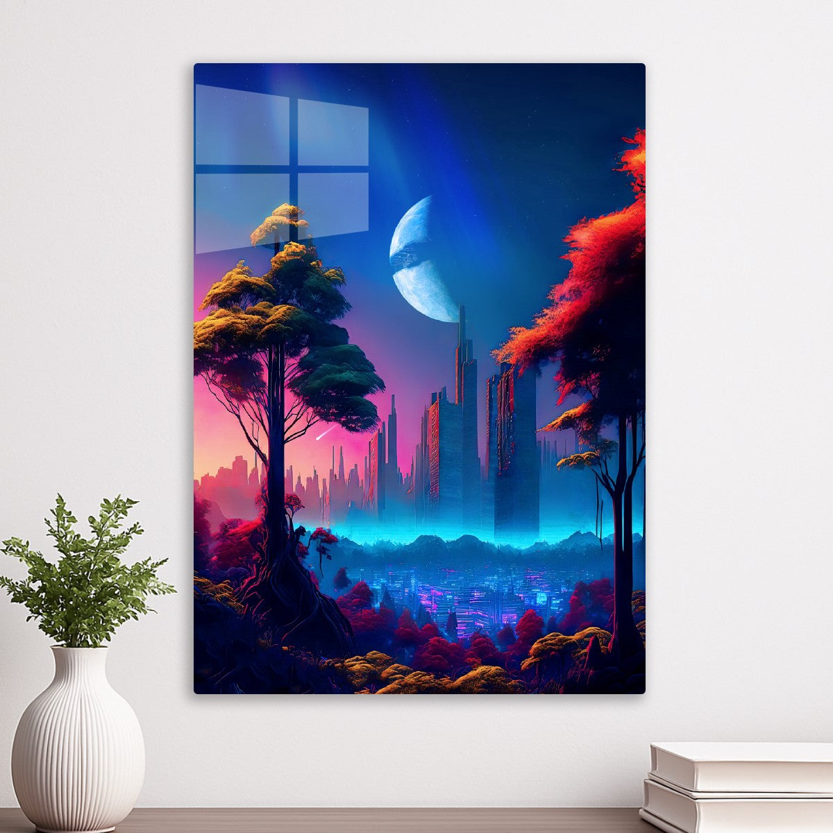 Neon cyberpunk city, forest