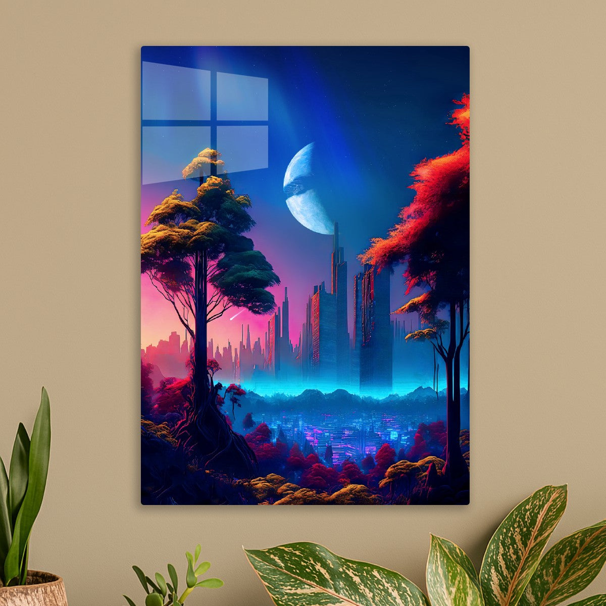 Neon cyberpunk city, forest