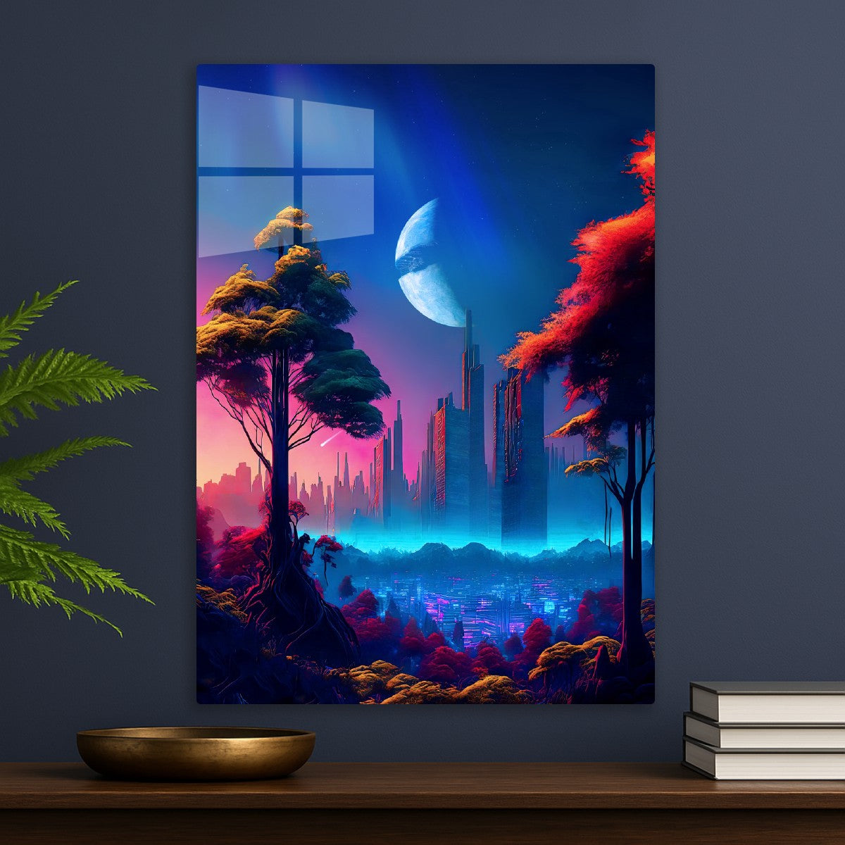 Neon cyberpunk city, forest