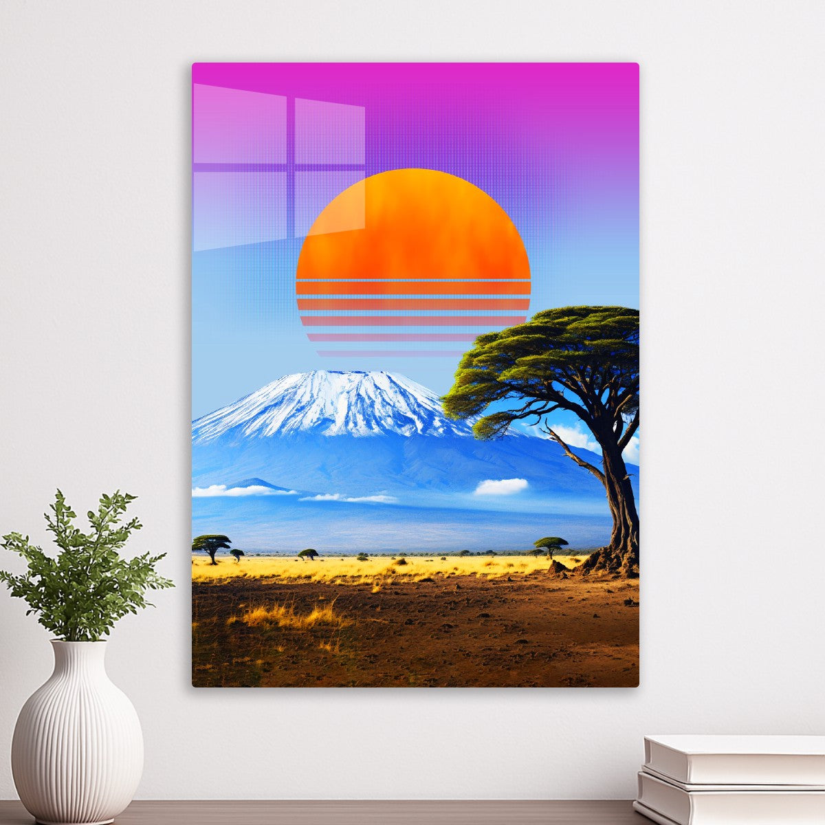 Synthwave sunset & mountain