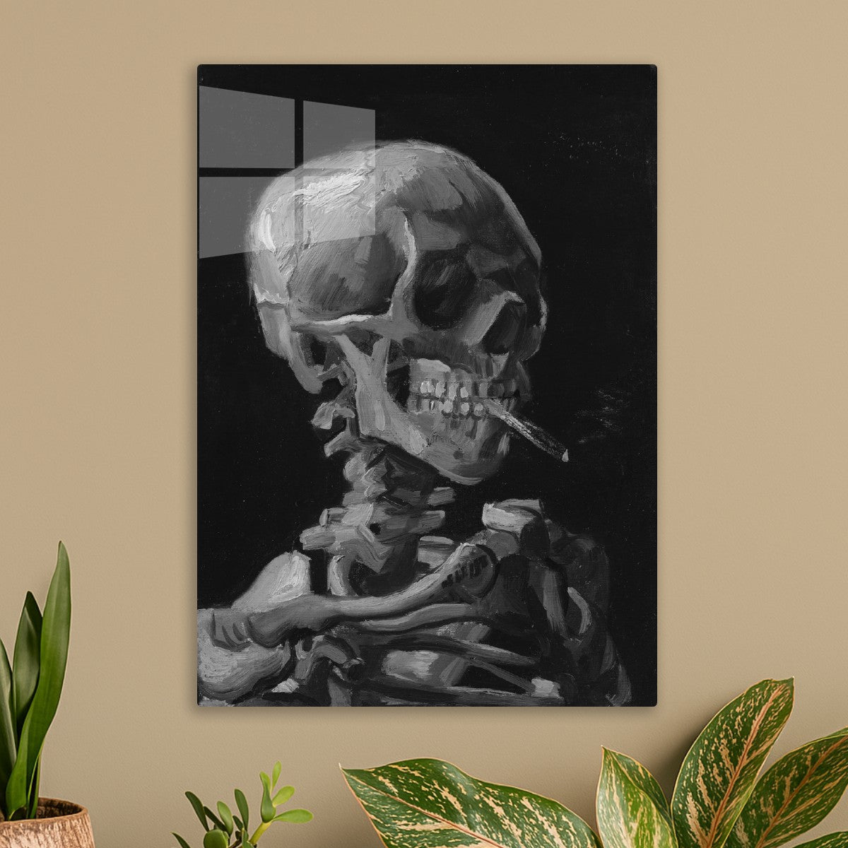 Skull of a Skeleton with Burning Cigarette