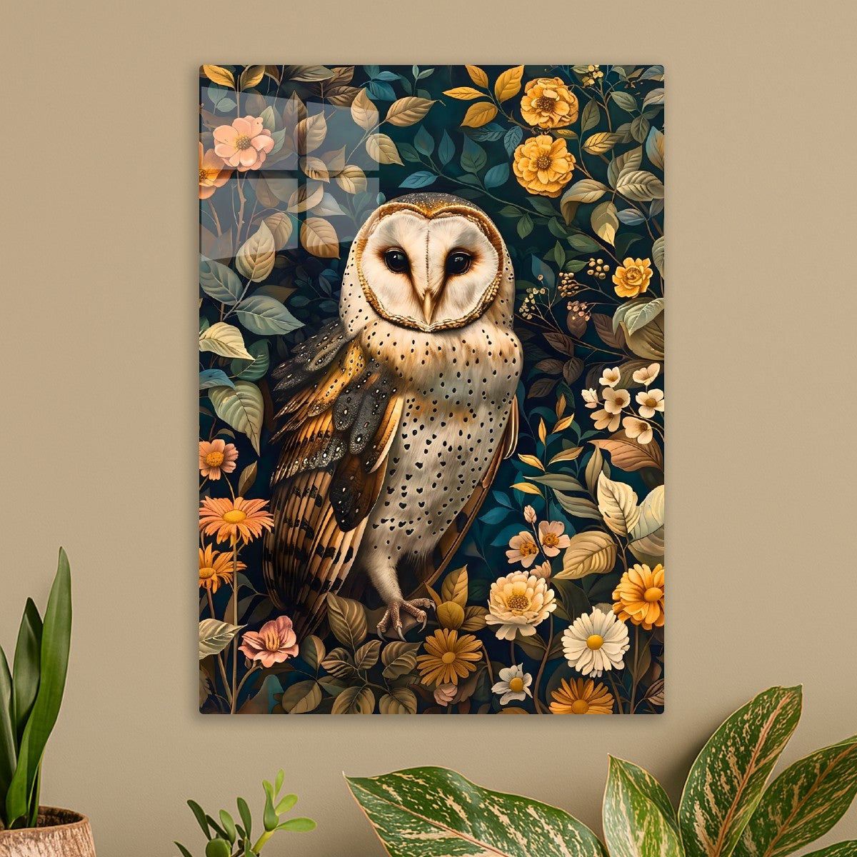 Beautiful owl in the garden art nouveau style
