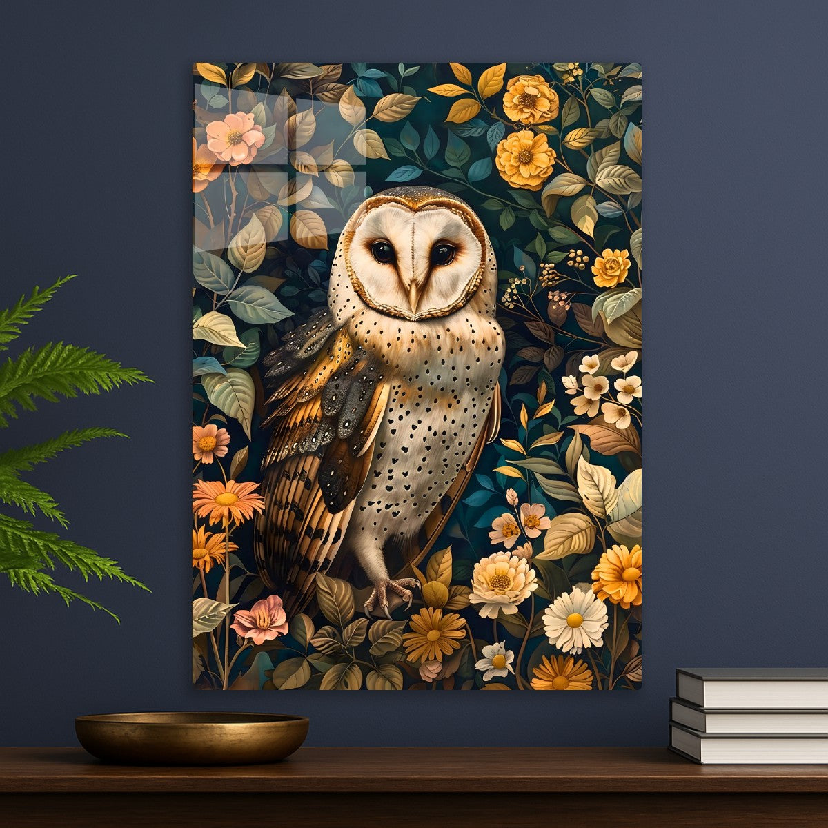 Beautiful owl in the garden art nouveau style