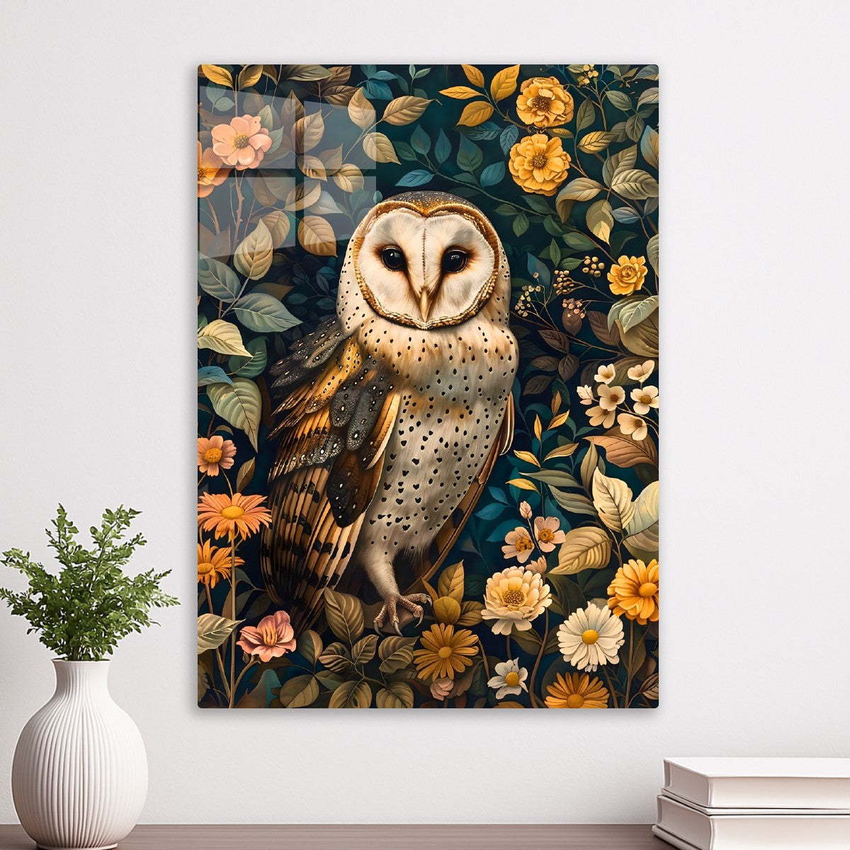 Beautiful owl in the garden art nouveau style