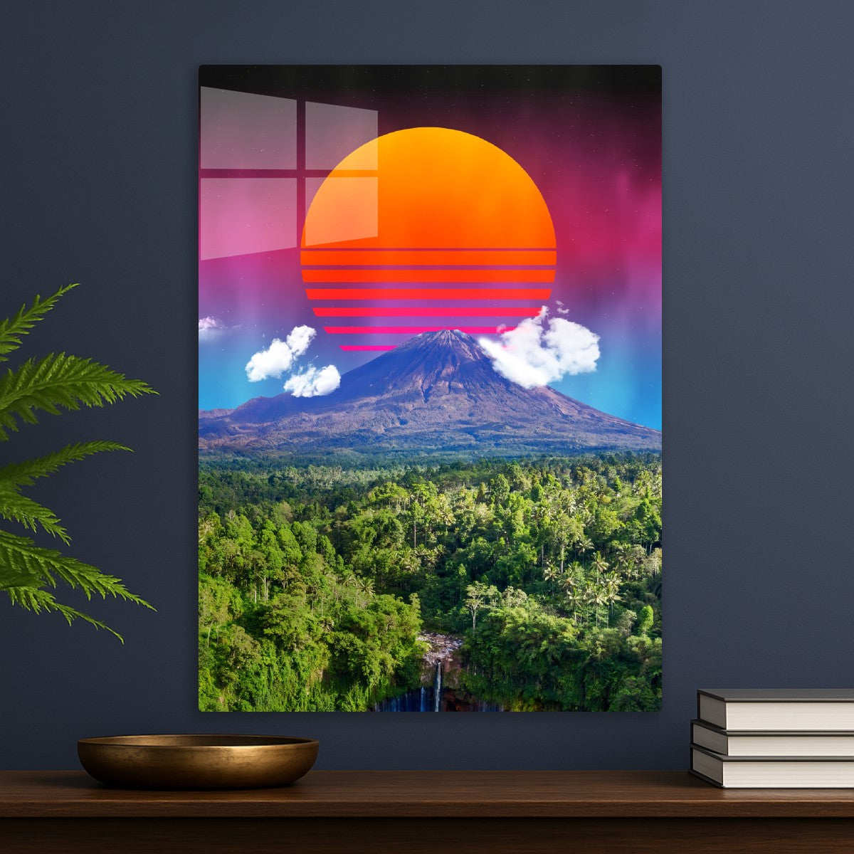 Synthwave sunset & mountain