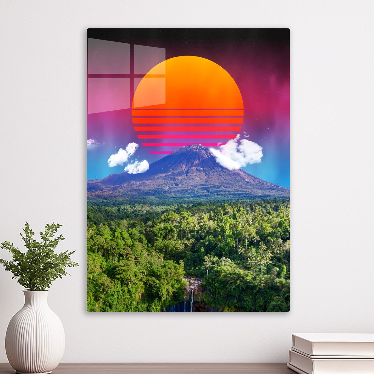 Synthwave sunset & mountain