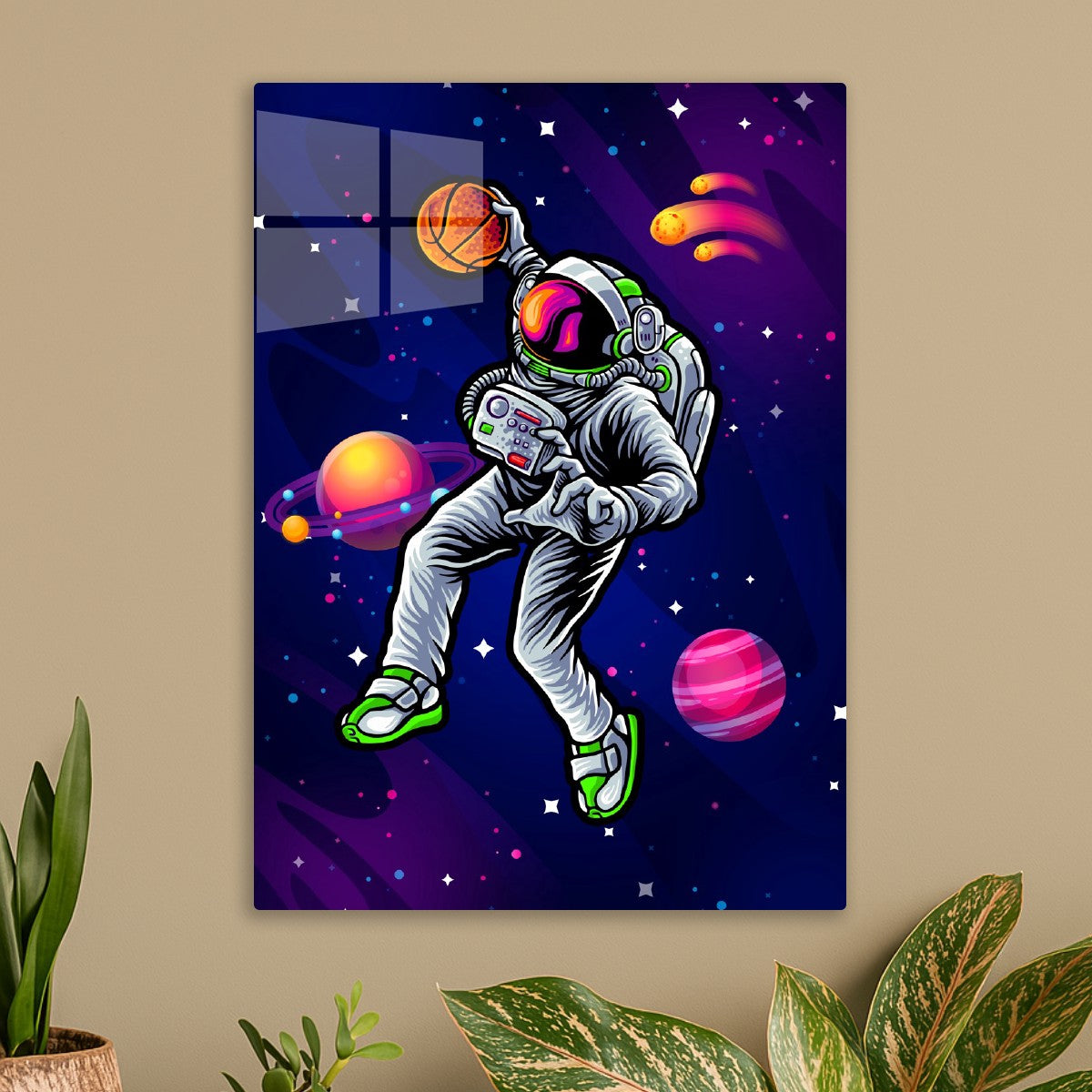 Astronaut basketball slam dunk