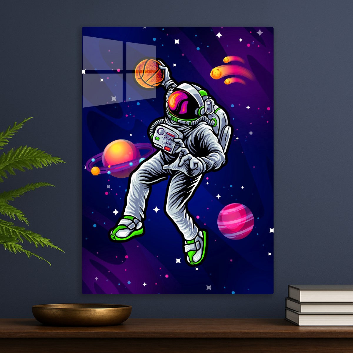 Astronaut basketball slam dunk