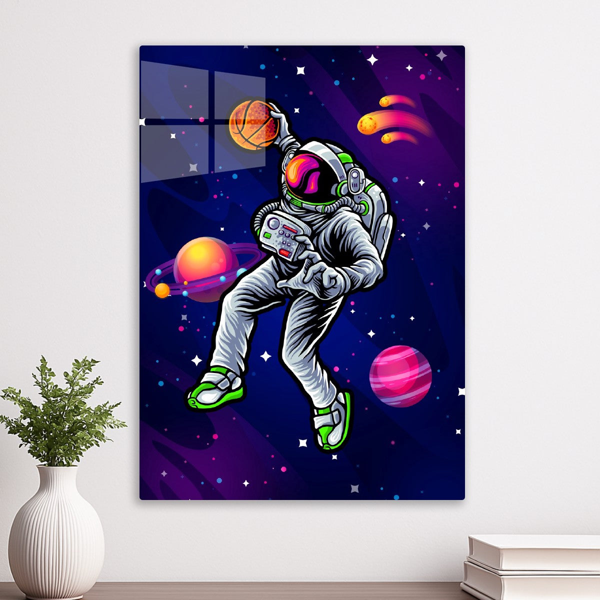 Astronaut basketball slam dunk