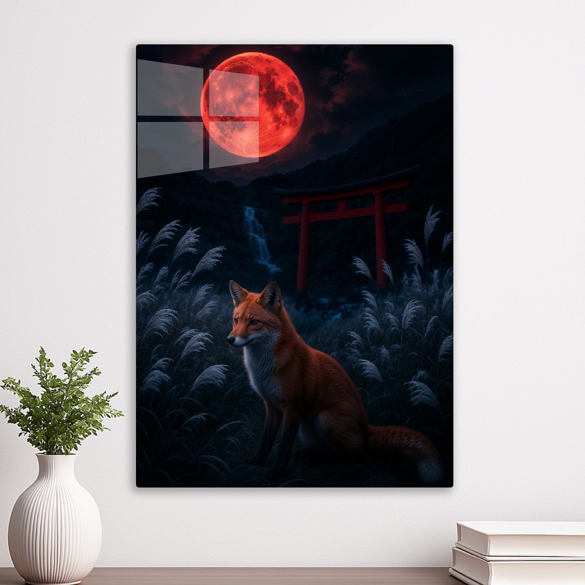 Wolf near Torii Gate, Japanese night