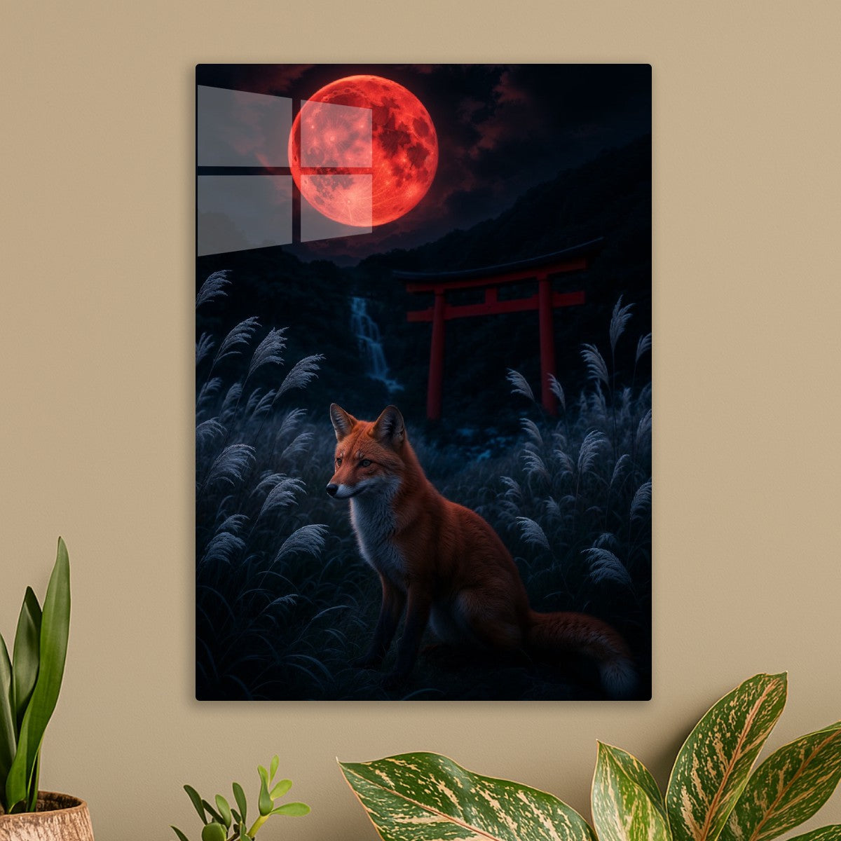Wolf near Torii Gate, Japanese night
