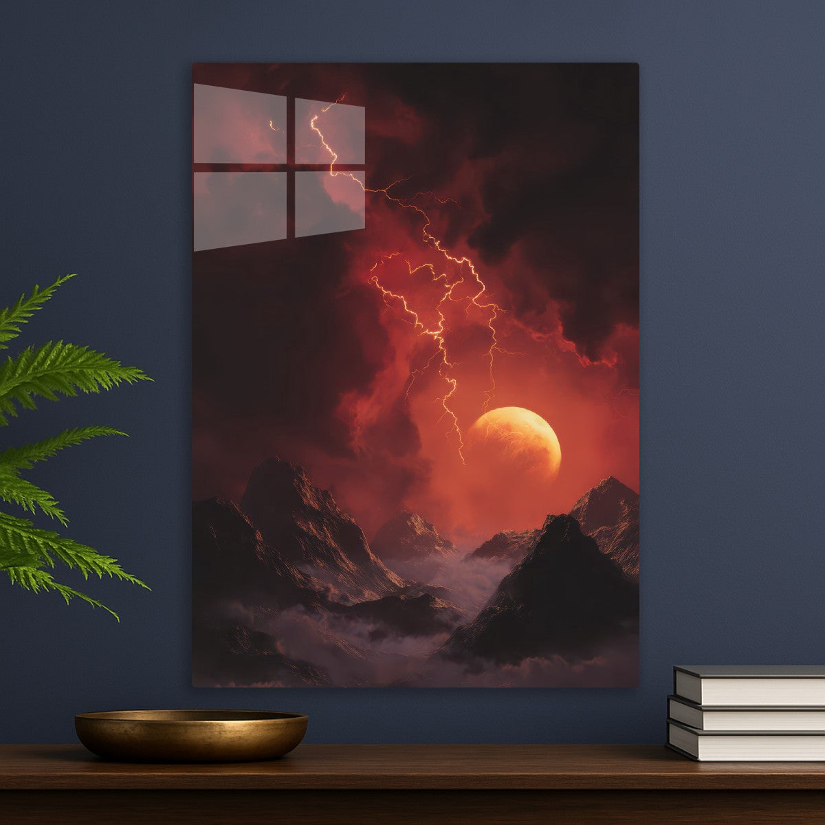 Planet with orange lightning