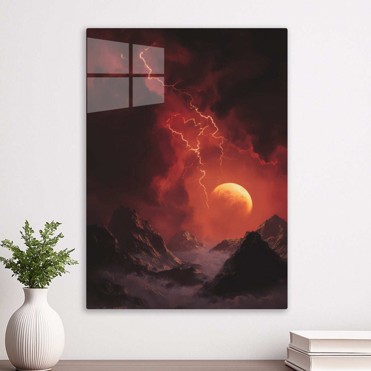 Planet with orange lightning