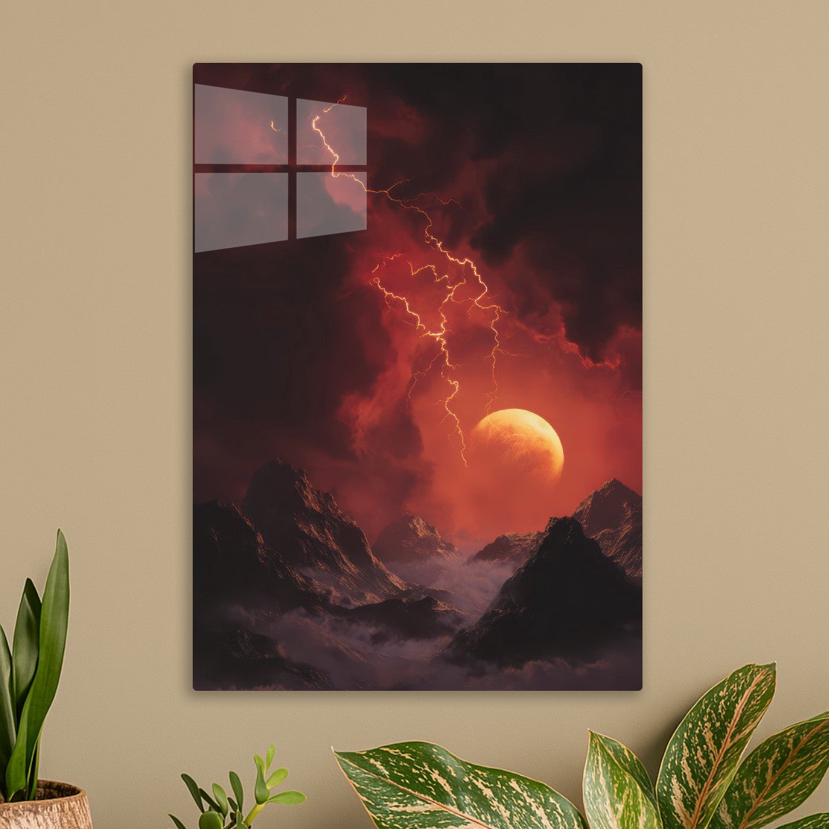 Planet with orange lightning