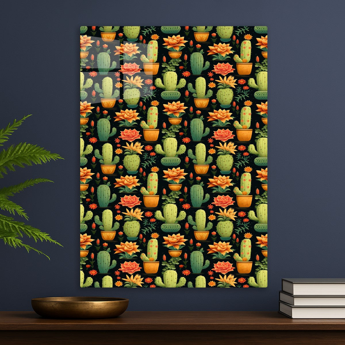 Cute Cactus Pattern On Black Background