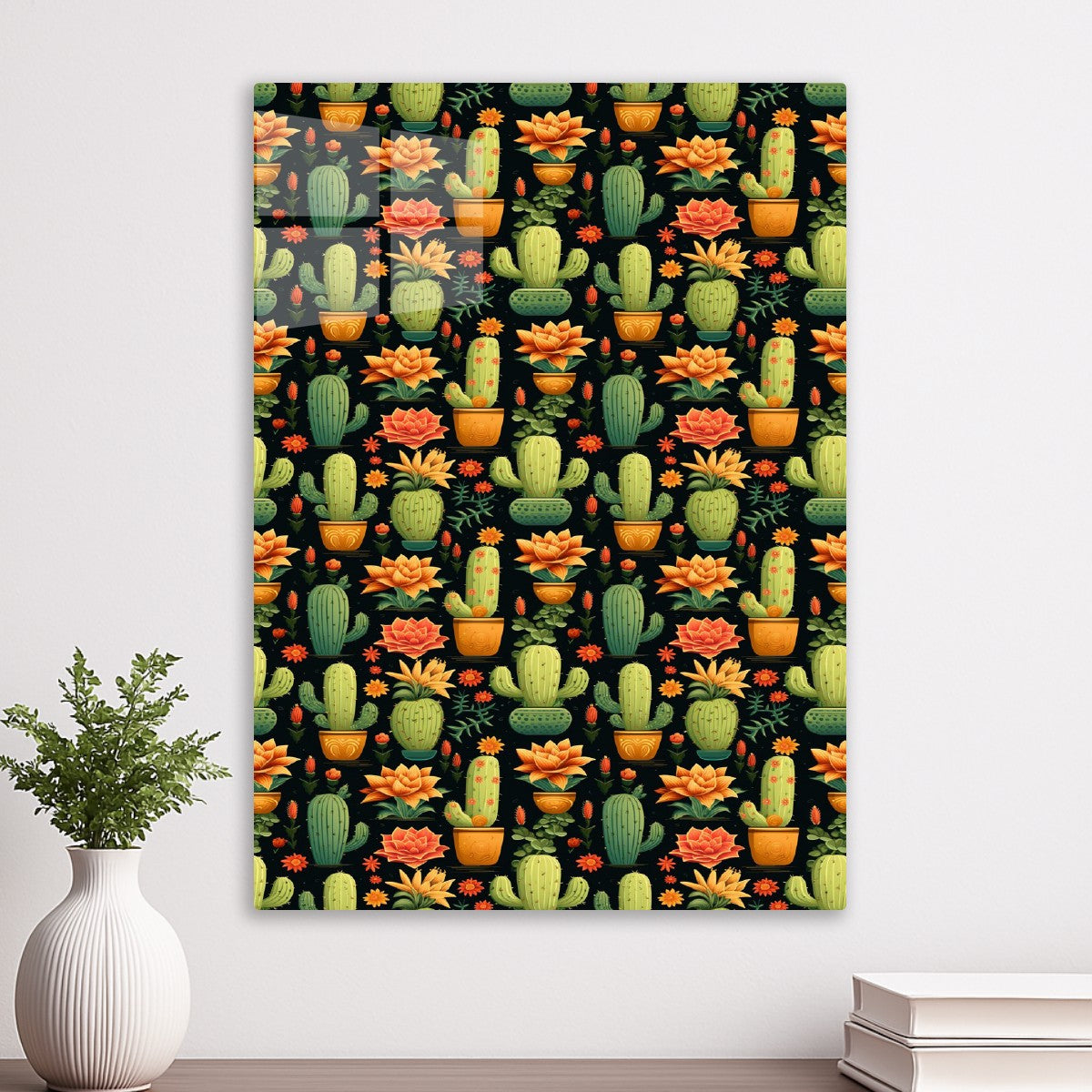 Cute Cactus Pattern On Black Background
