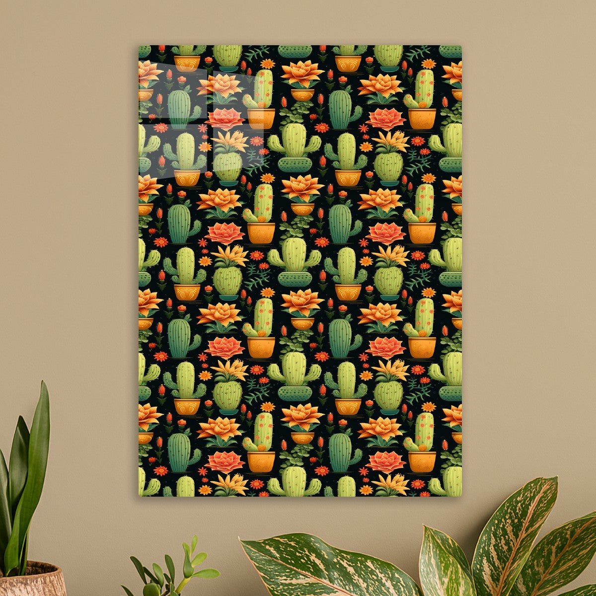 Cute Cactus Pattern On Black Background