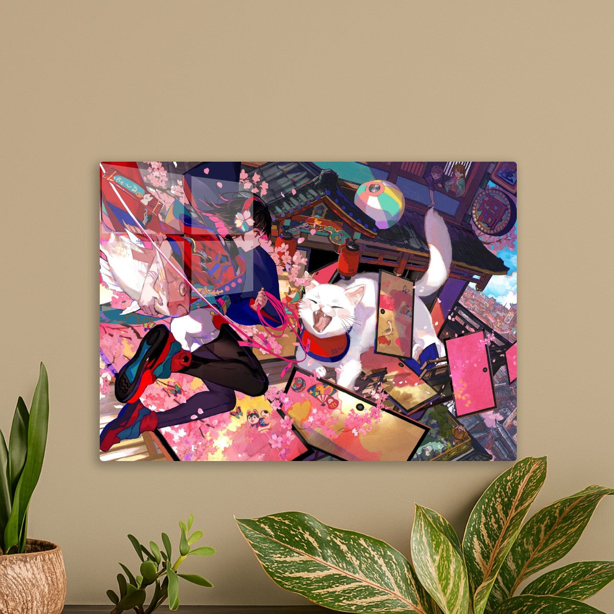 Japanese Anime girl with funny cat