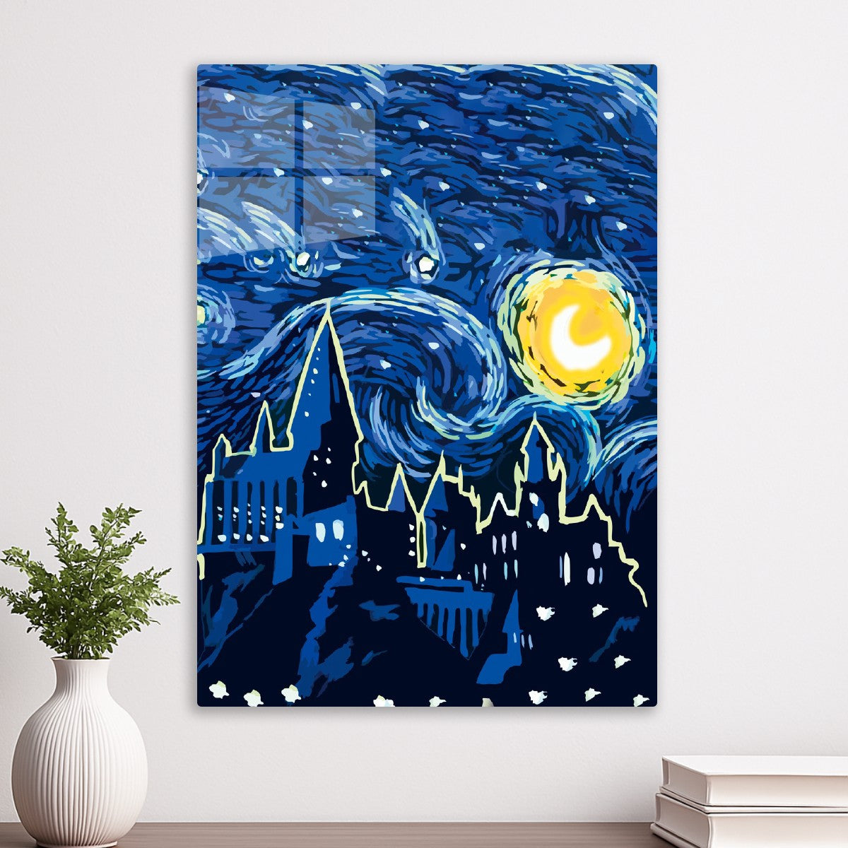 Blue castle starry night