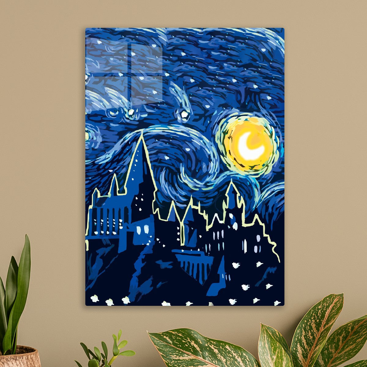 Blue castle starry night