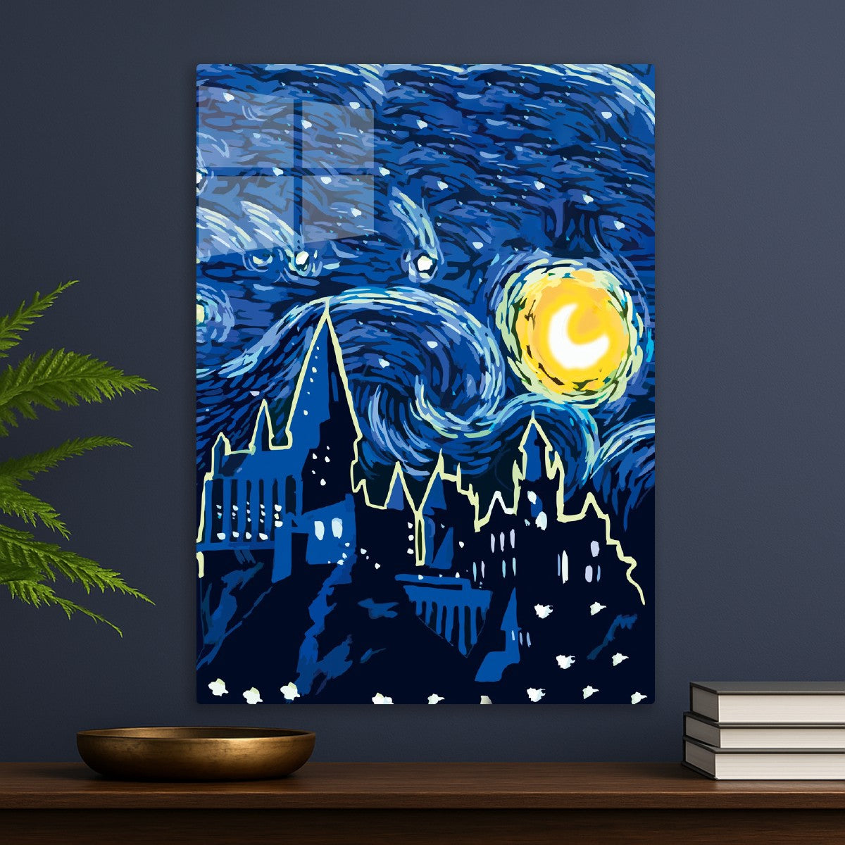 Blue castle starry night