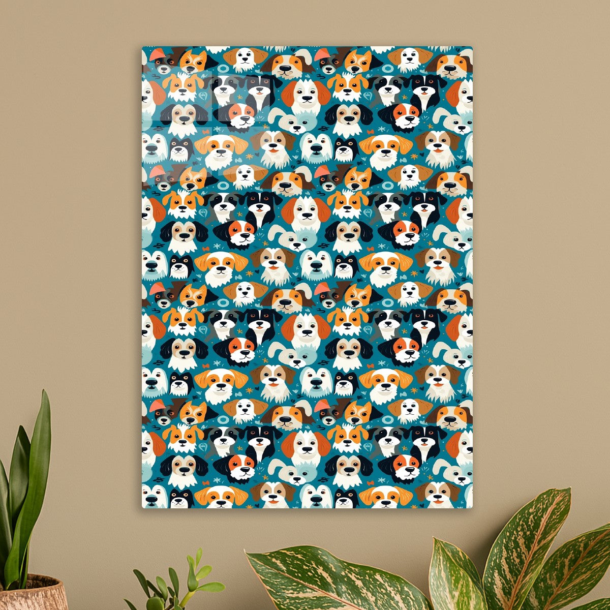Cute Puppies Pattern On Teal