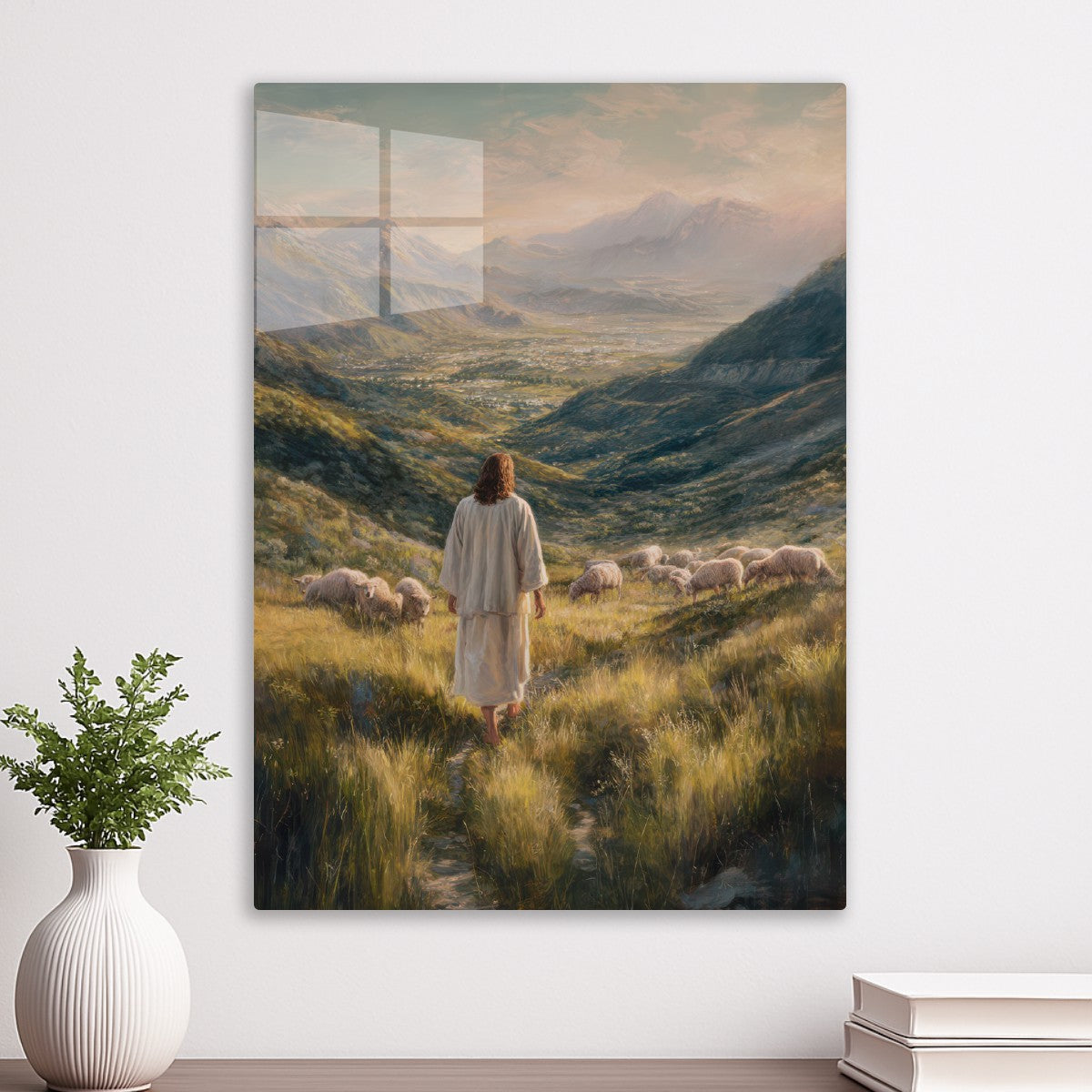Jesus Walking with Sheeps