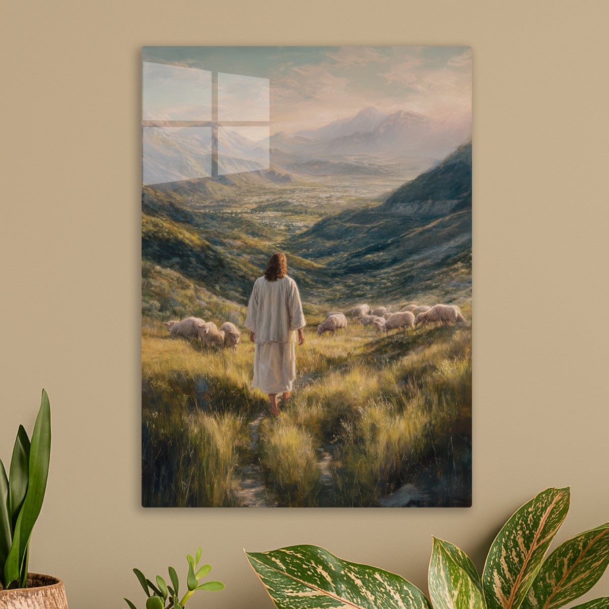 Jesus Walking with Sheeps