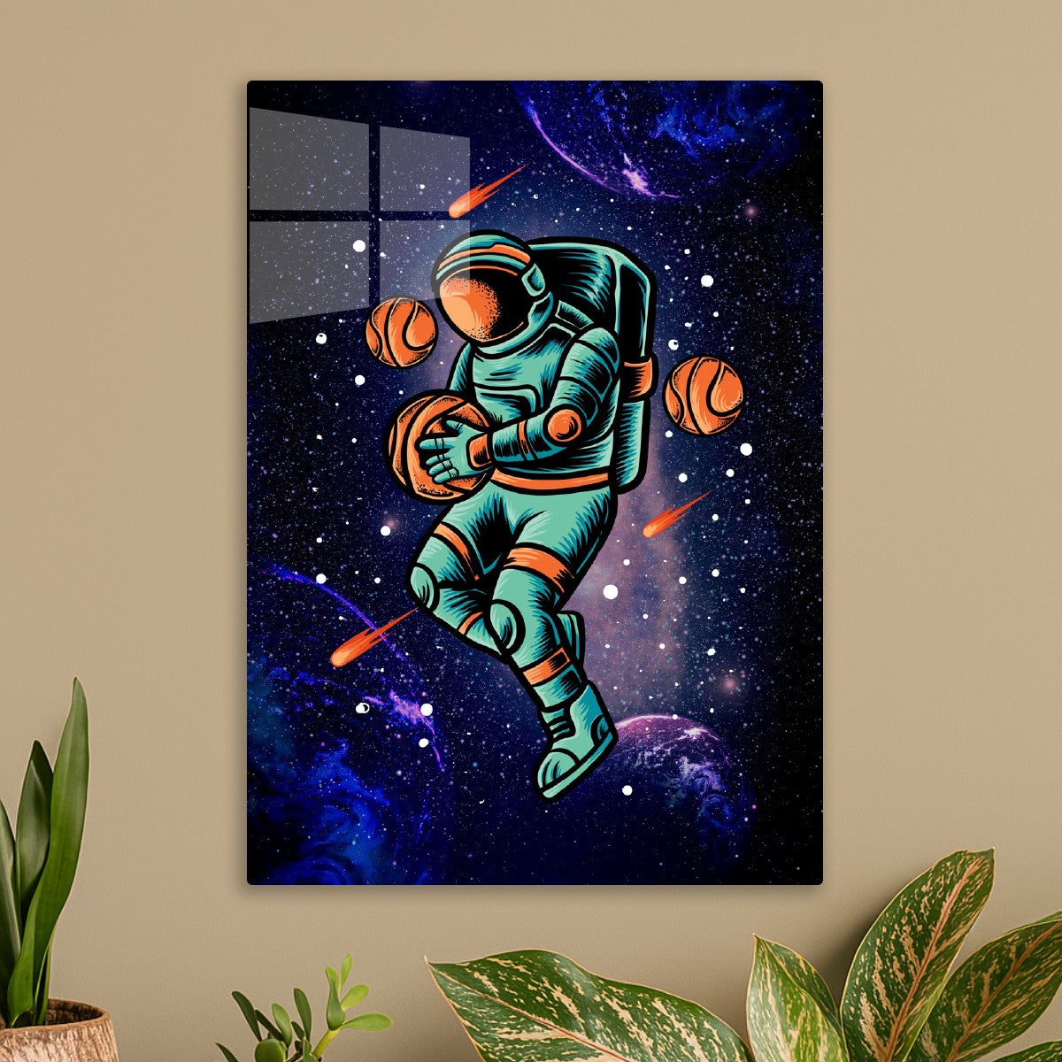 Cool Astronaut Holding Basket ball in Space