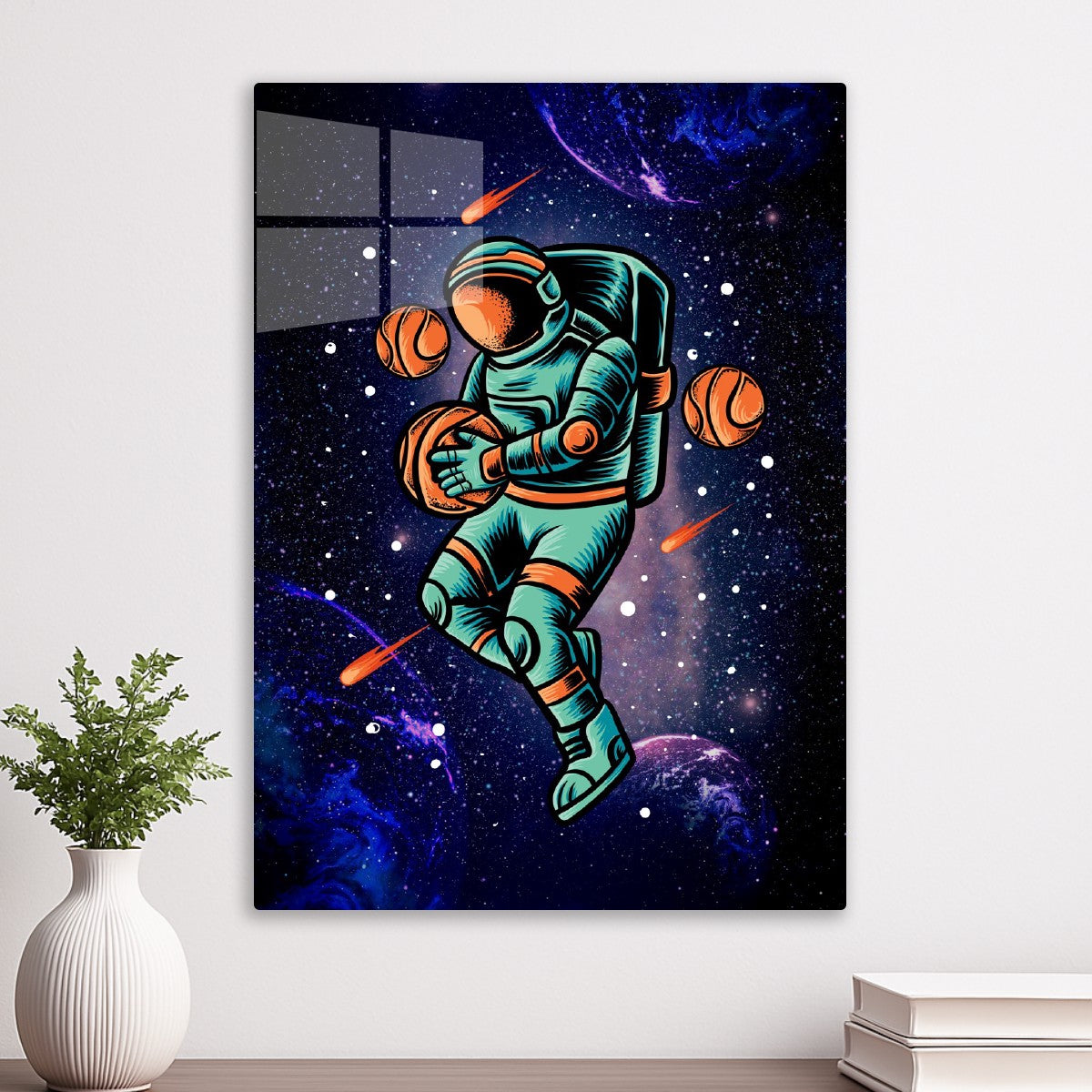 Cool Astronaut Holding Basket ball in Space