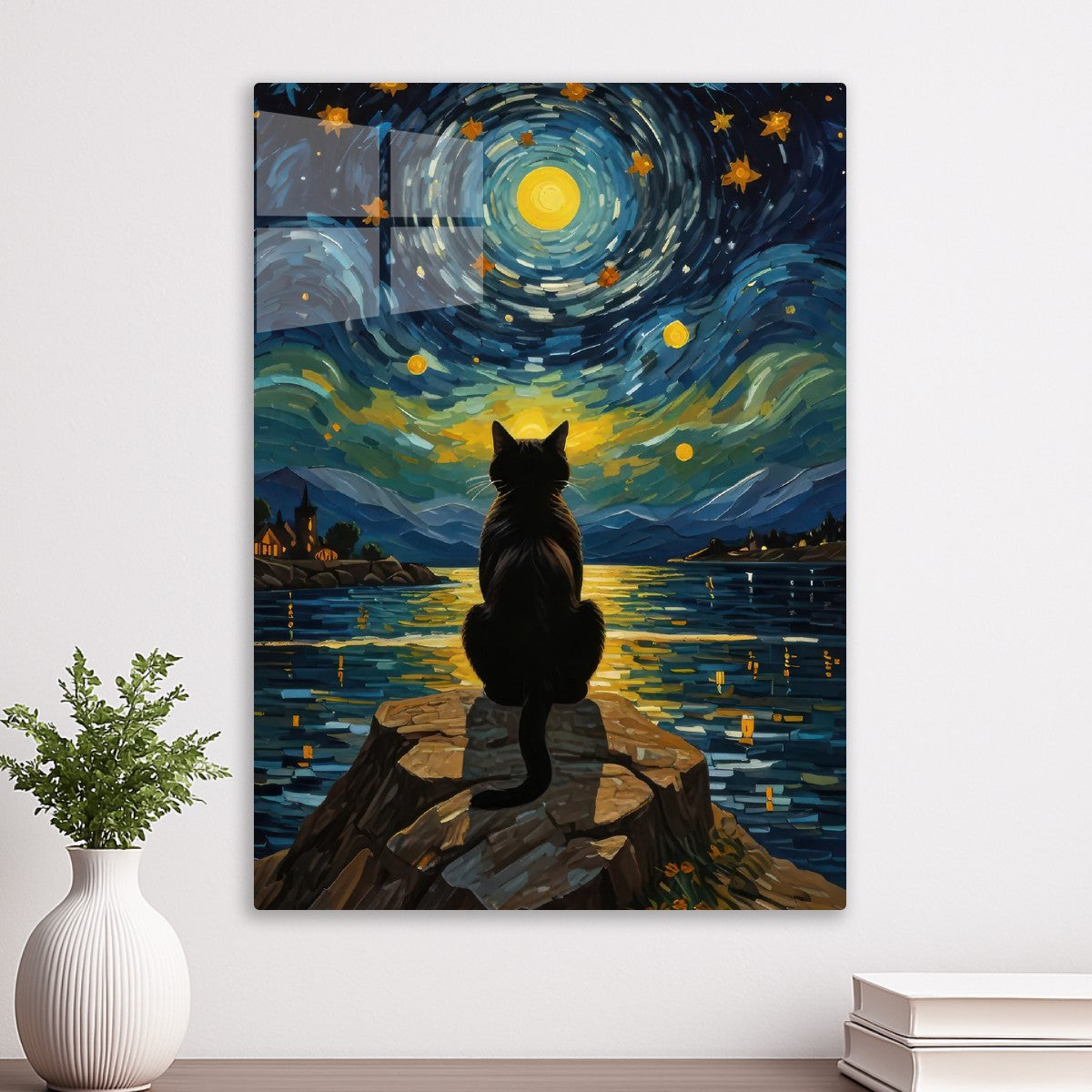 Cat Under Starry Night